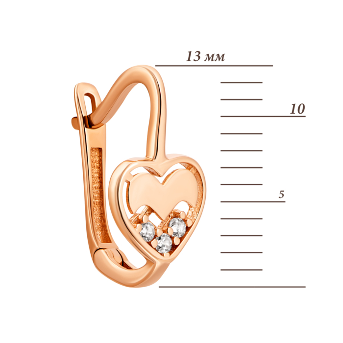 Золотые серьги Сердце с фианитами.Артикул UG52111020901