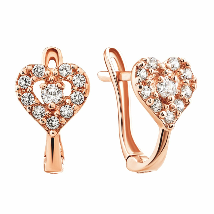 Золотые серьги Сердце с фианитами. Артикул UG5СВ237и
