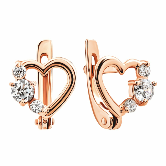Золотые серьги Сердце с фианитами. Артикул UG5СВ250и