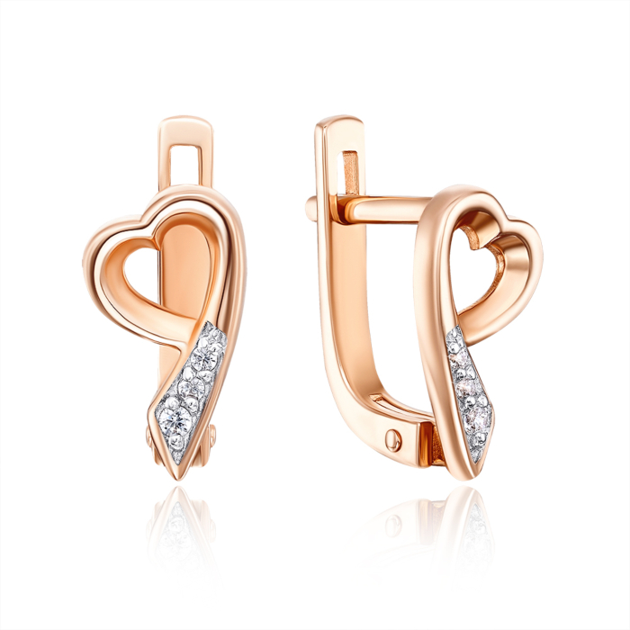 Золоті сережки «Серце» з фіанітами. Артикул 21870/01/1/36