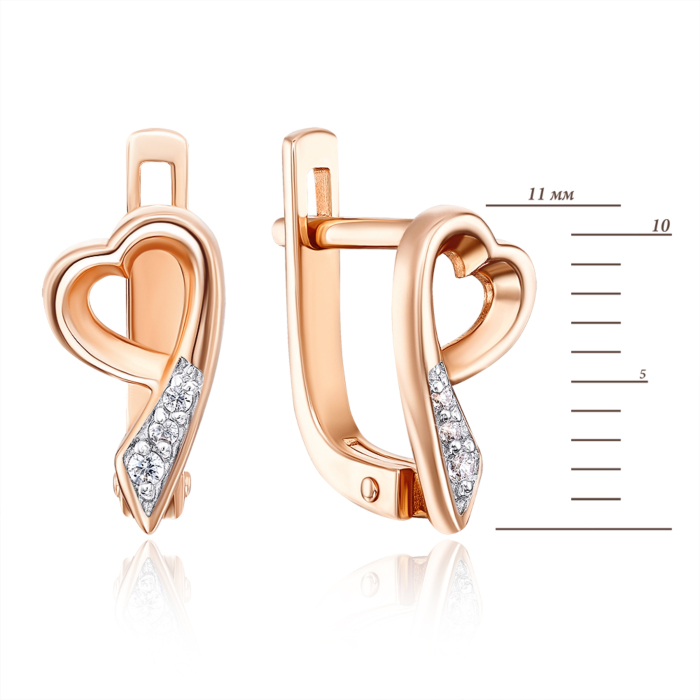 Золоті сережки «Серце» з фіанітами. Артикул 21870/01/1/36