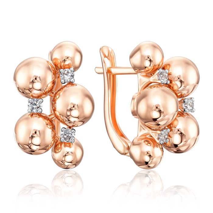 Золоті сережки «Кульки» з фіанітами. Артикул 22273/01/1/17