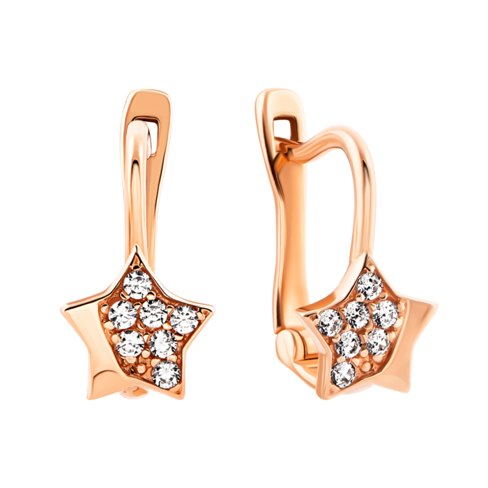 Золотые серьги Звёзды с фианитами.Артикул UG5с125
