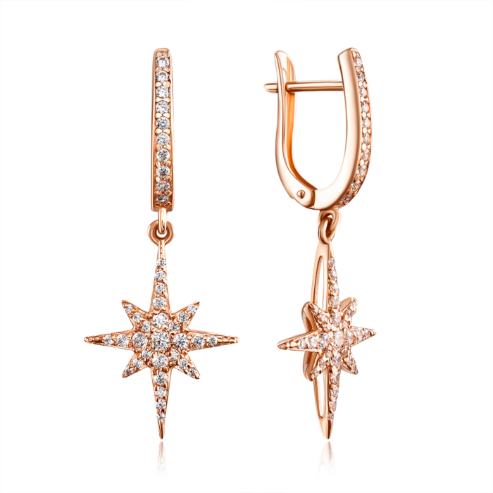 Золотые серьги «Звезды» с фианитами. Артикул 21995/01/0/211