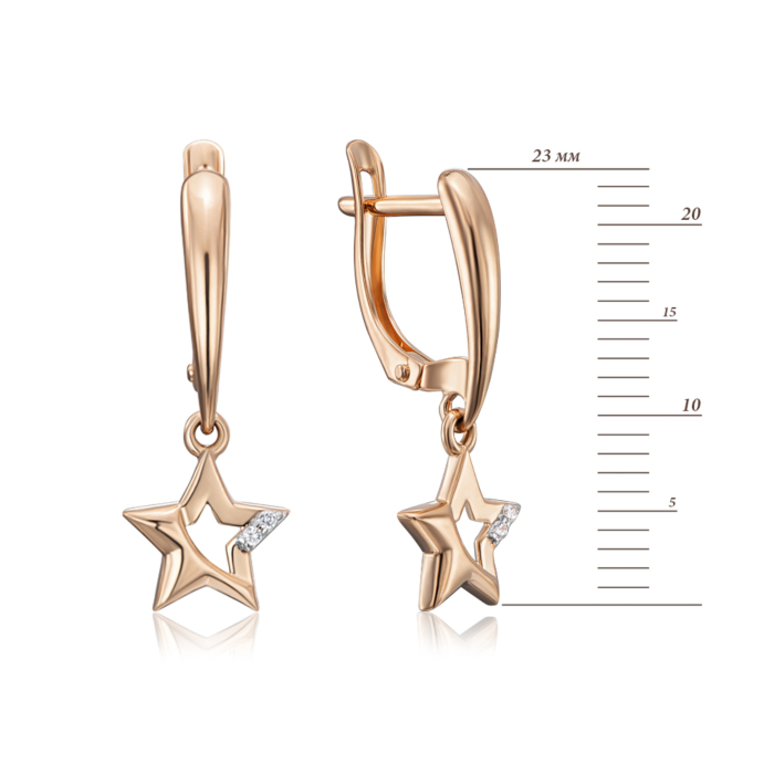 Золоті сережки-підвіски з фіанітами. Артикул 22687/01/1/1