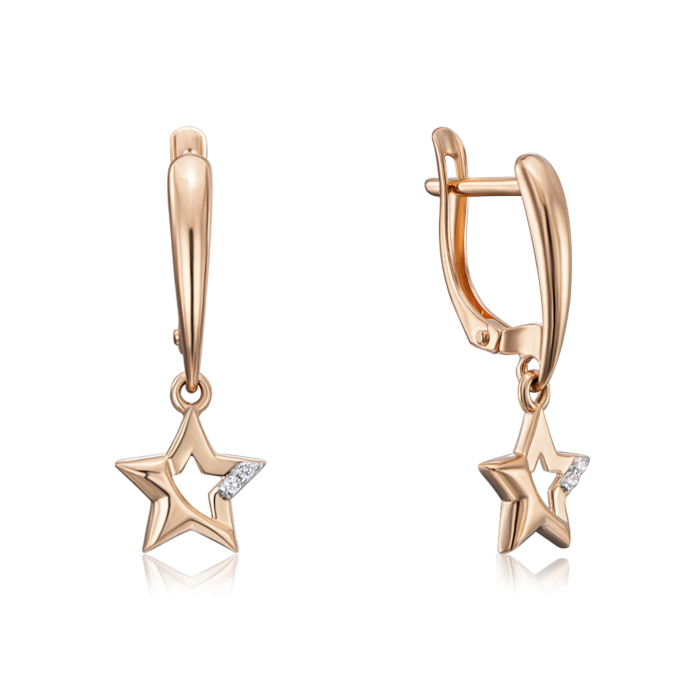 Золоті сережки-підвіски з фіанітами. Артикул 22687/01/1/1