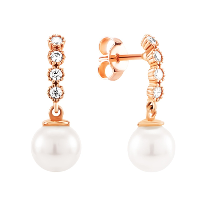 Золоті пусети з перлиною та фіанітами. Артикул UG52/50/513