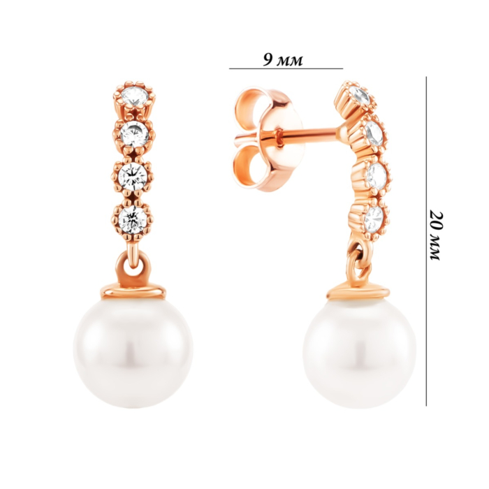 Золоті пусети з перлиною та фіанітами. Артикул UG52/50/513