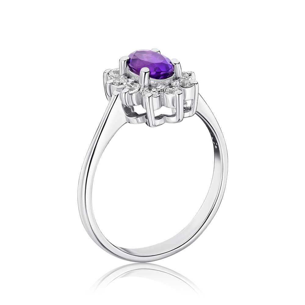 Серебряное кольцо с аметистом и фианитами 00054/12/1/5815