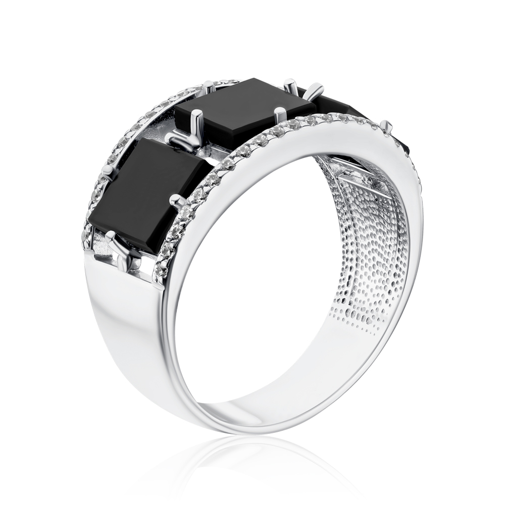 Срібна каблучка з оніксом та фіанітами 00729/12/1/2767