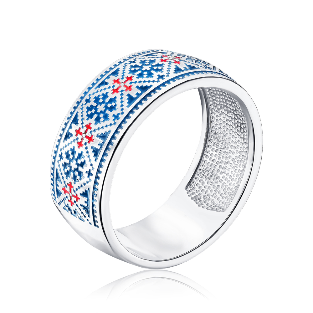 Серебряное кольцо с синей и красной эмалью с00768/ск