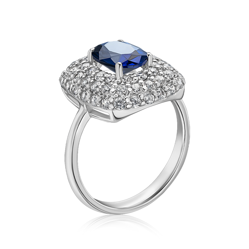 Серебряное кольцо с искусственным сапфиром и фианитами 00845/12/1/1531