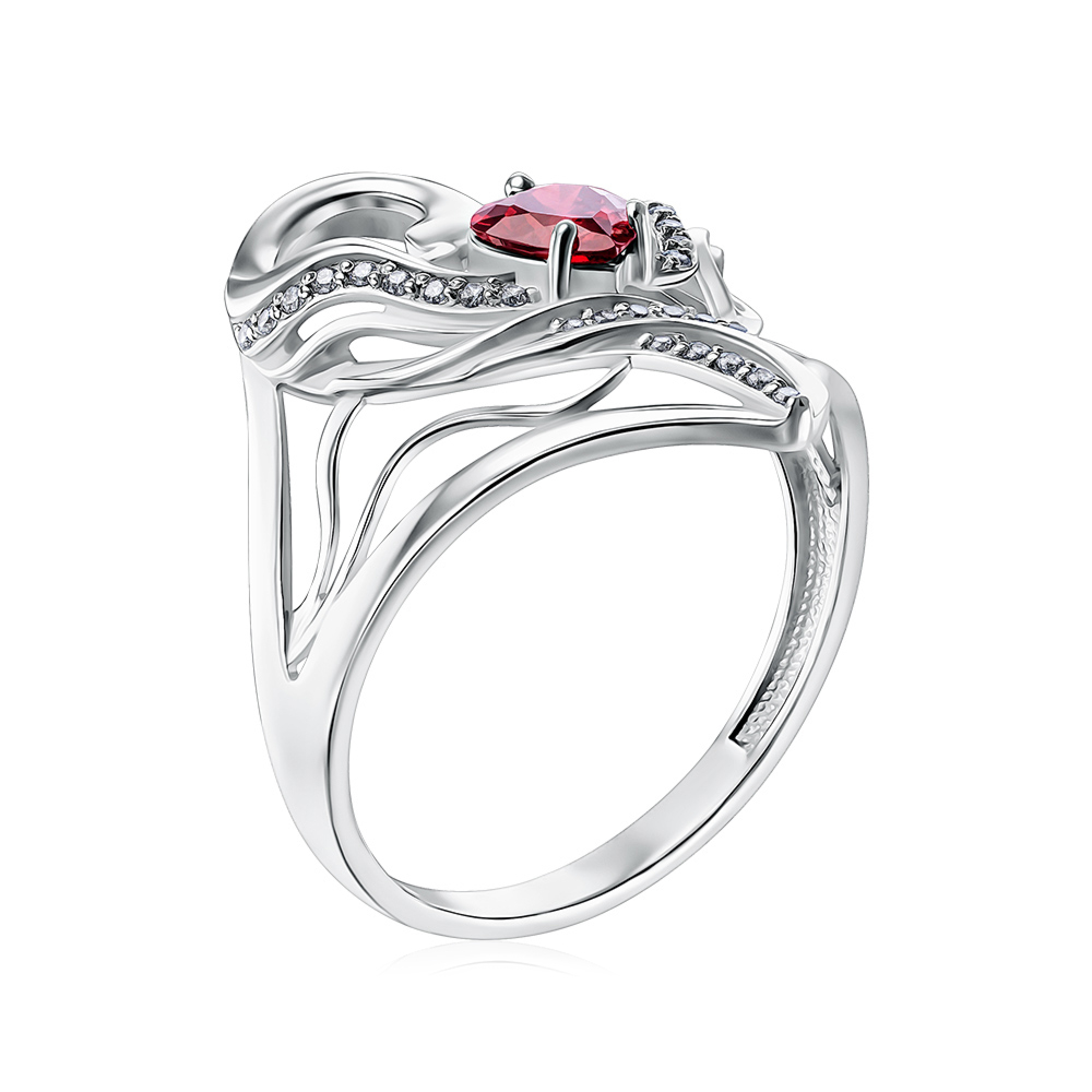 Срібна каблучка "Лебедине кохання" з фіанітами 00970/12/1/2907