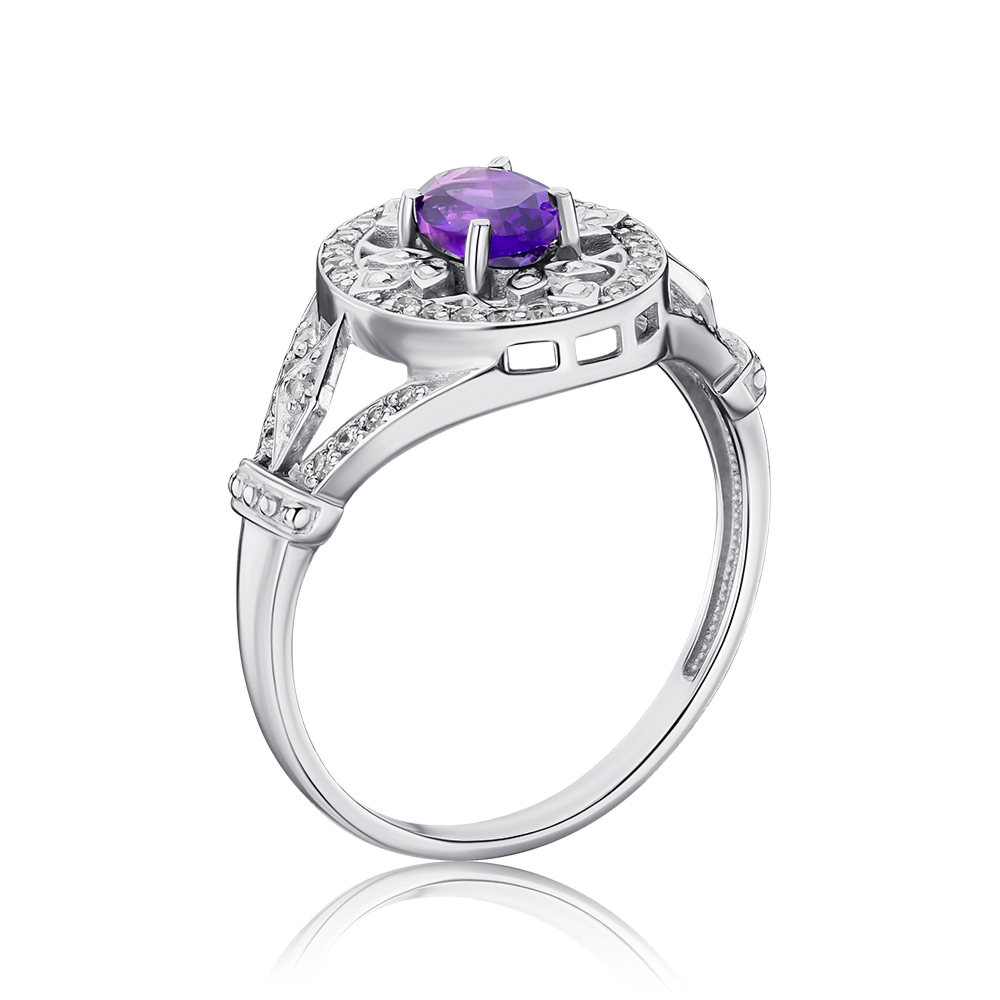 Серебряное кольцо с аметистом и фианитами 00979/12/1/5605