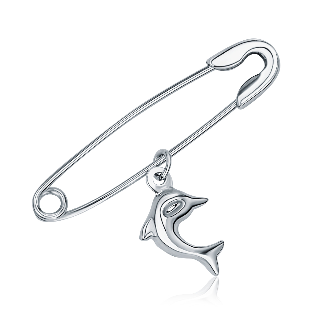 Срібна брошка-булавка з підвіскою в формі дельфіна 04023-0/12/1