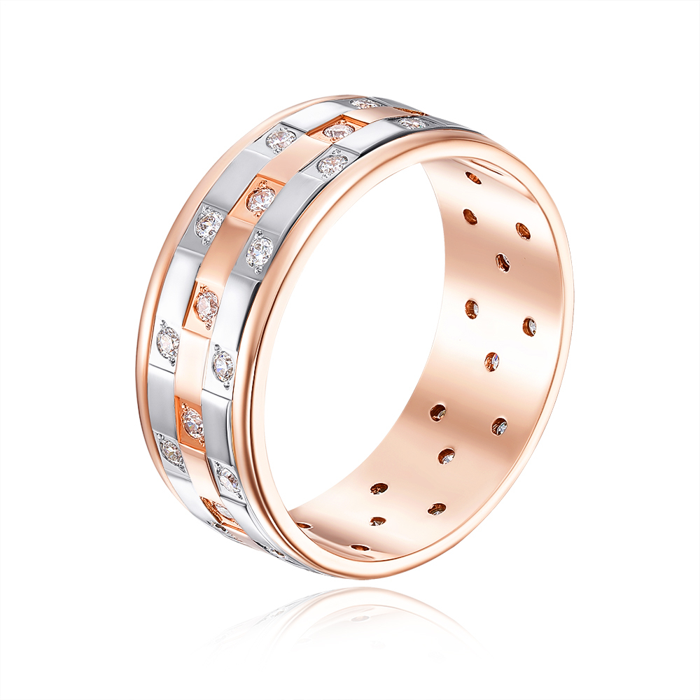 Обручальное кольцо комбинированное с фианитами. Артикул 1057