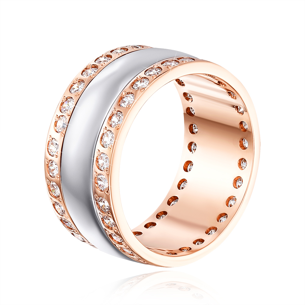 Обручальное кольцо комбинированное с фианитами. Артикул 1060