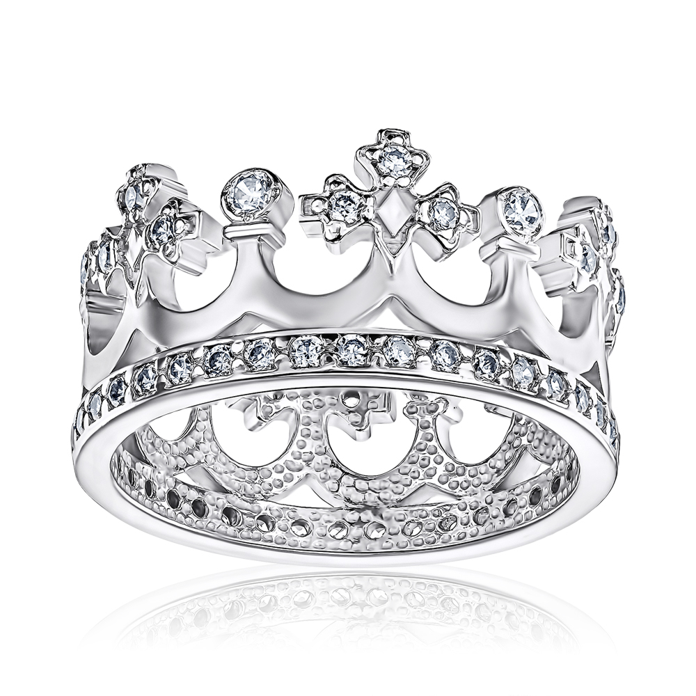 Срібна каблучка Корона з фіанітами с11920