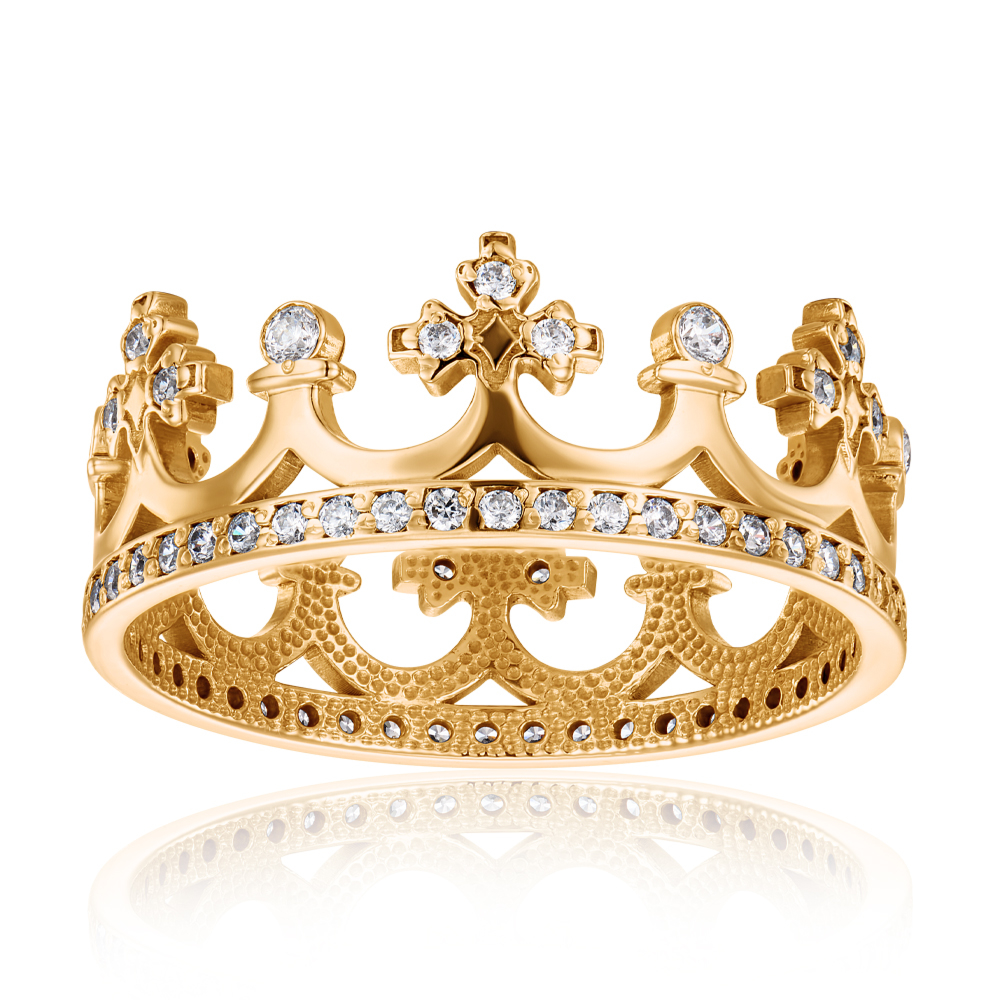 Золотое кольцо «Корона» с фианитами. Артикул 11920/eu