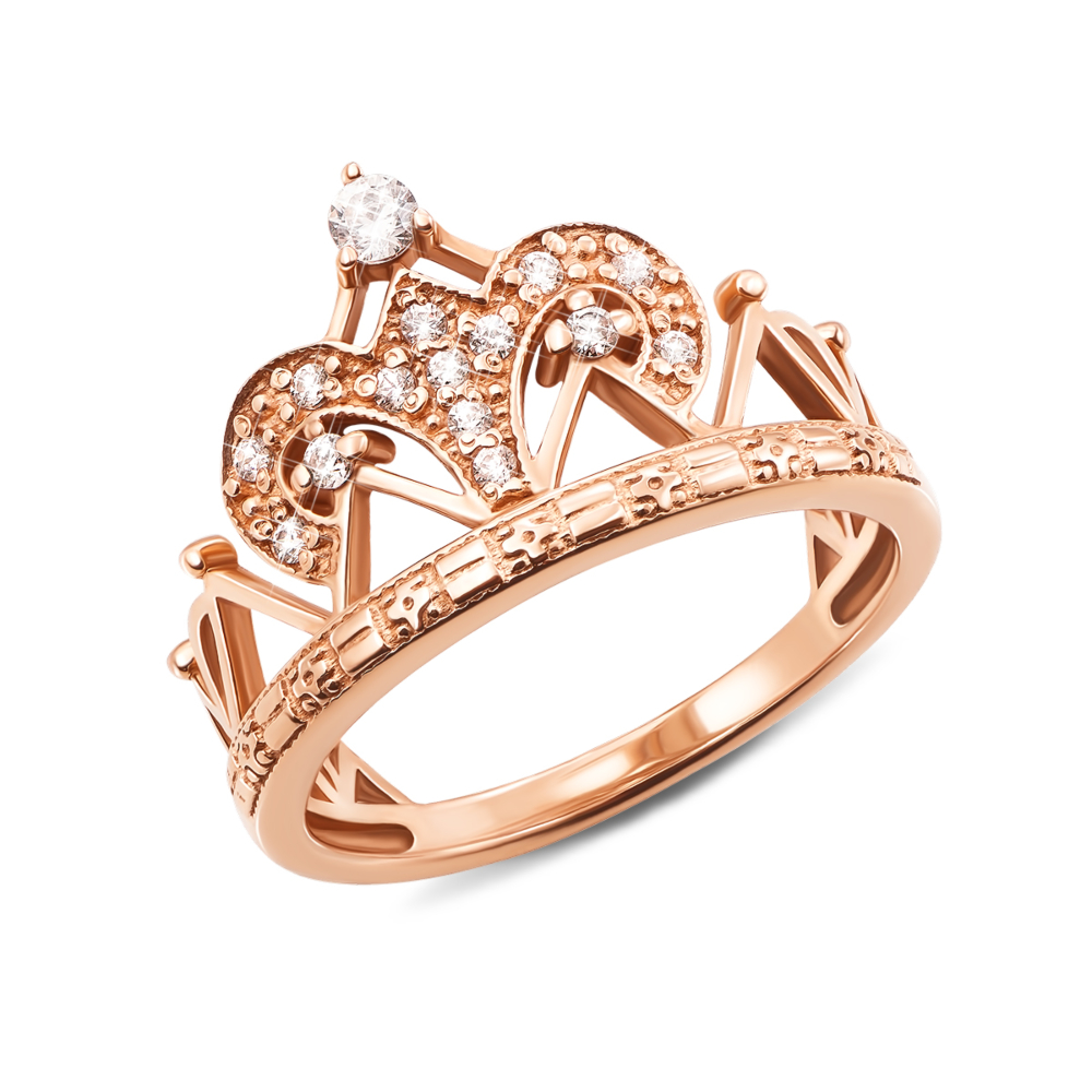 Золотое кольцо «Корона» с фианитами. Артикул 11949
