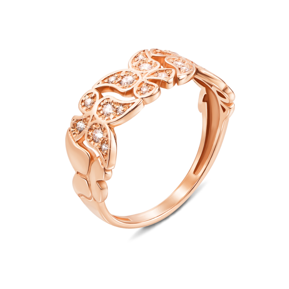 Золотое кольцо с фианитами. Артикул 12602