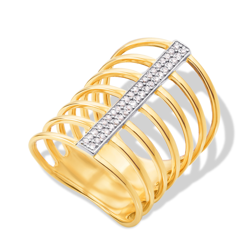 Фаланговое золотое кольцо с фианитами. Артикул 13072/eu