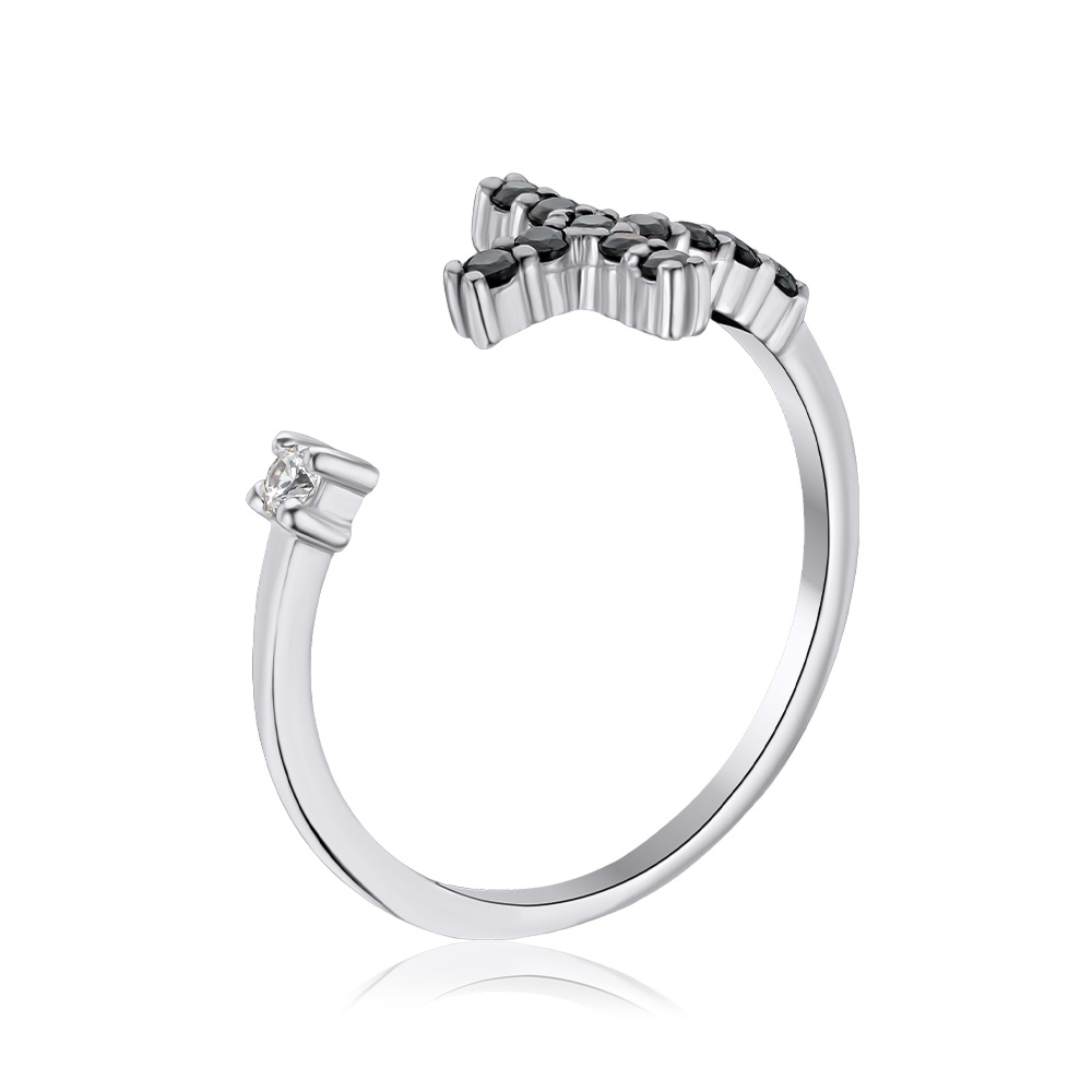 Каблучка з білого золота з чорними та білими фіанітами 13371/02/1/2216