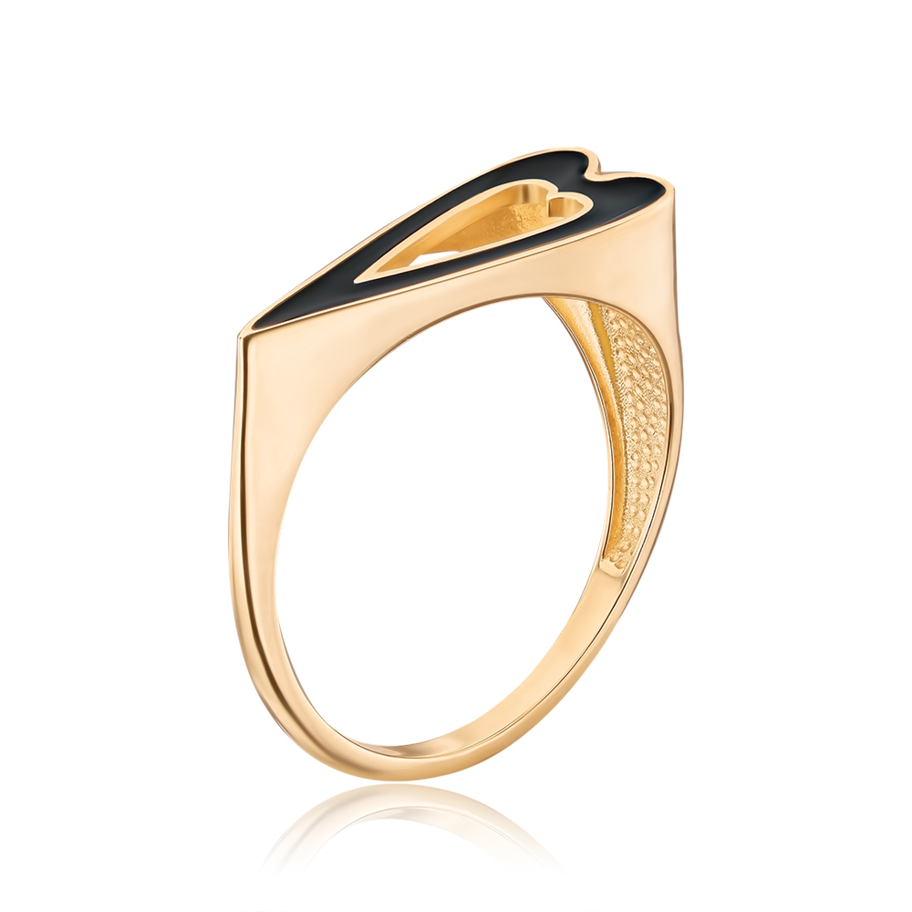Золота каблучка з чорною емаллю 17144/01/0/389