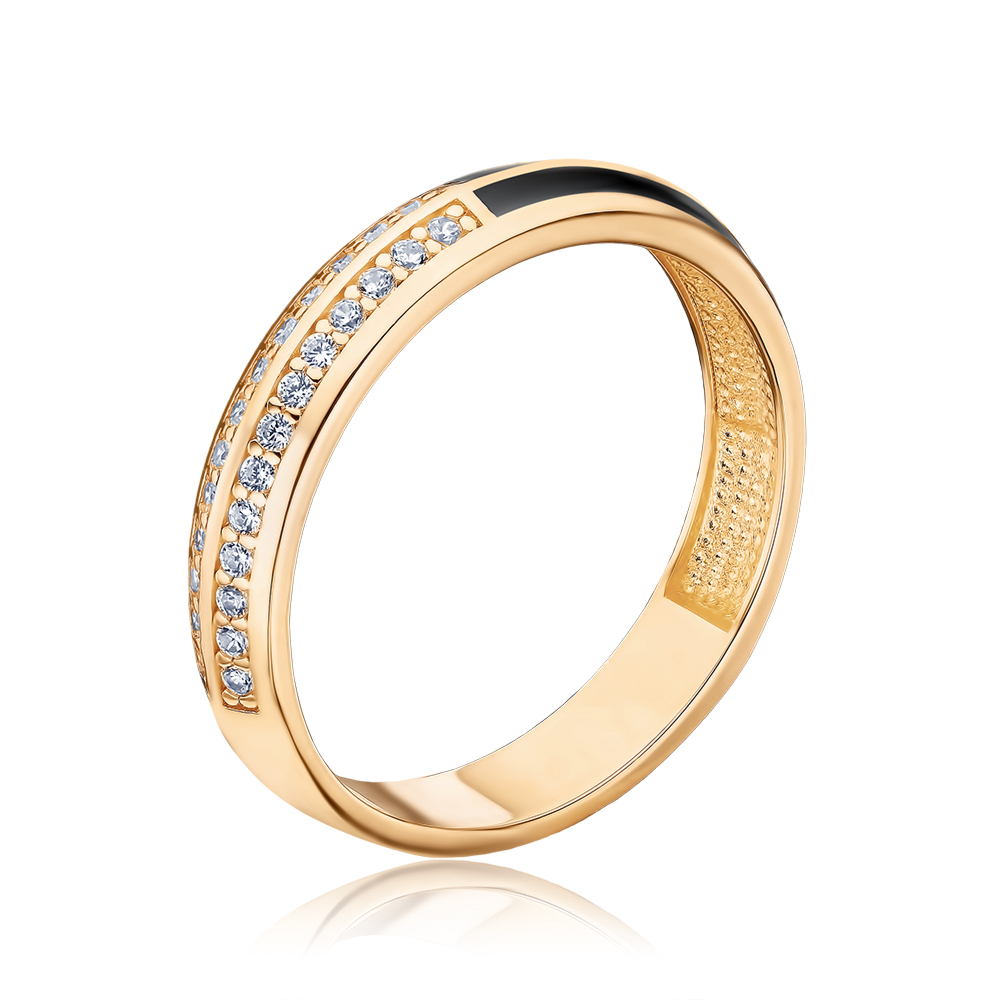 Золотое кольцо с черной эмалью и фианитами 17252/01/0/627