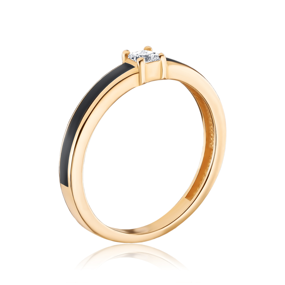 Золотое кольцо с черной эмалью и фианитом 17253/01/0/21590