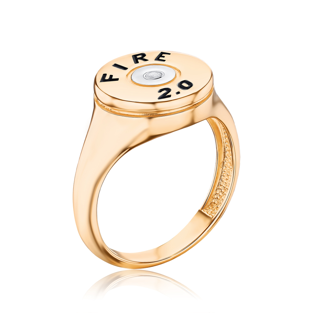 Золота печатка з чорною емаллю 19181-1/01/1/389