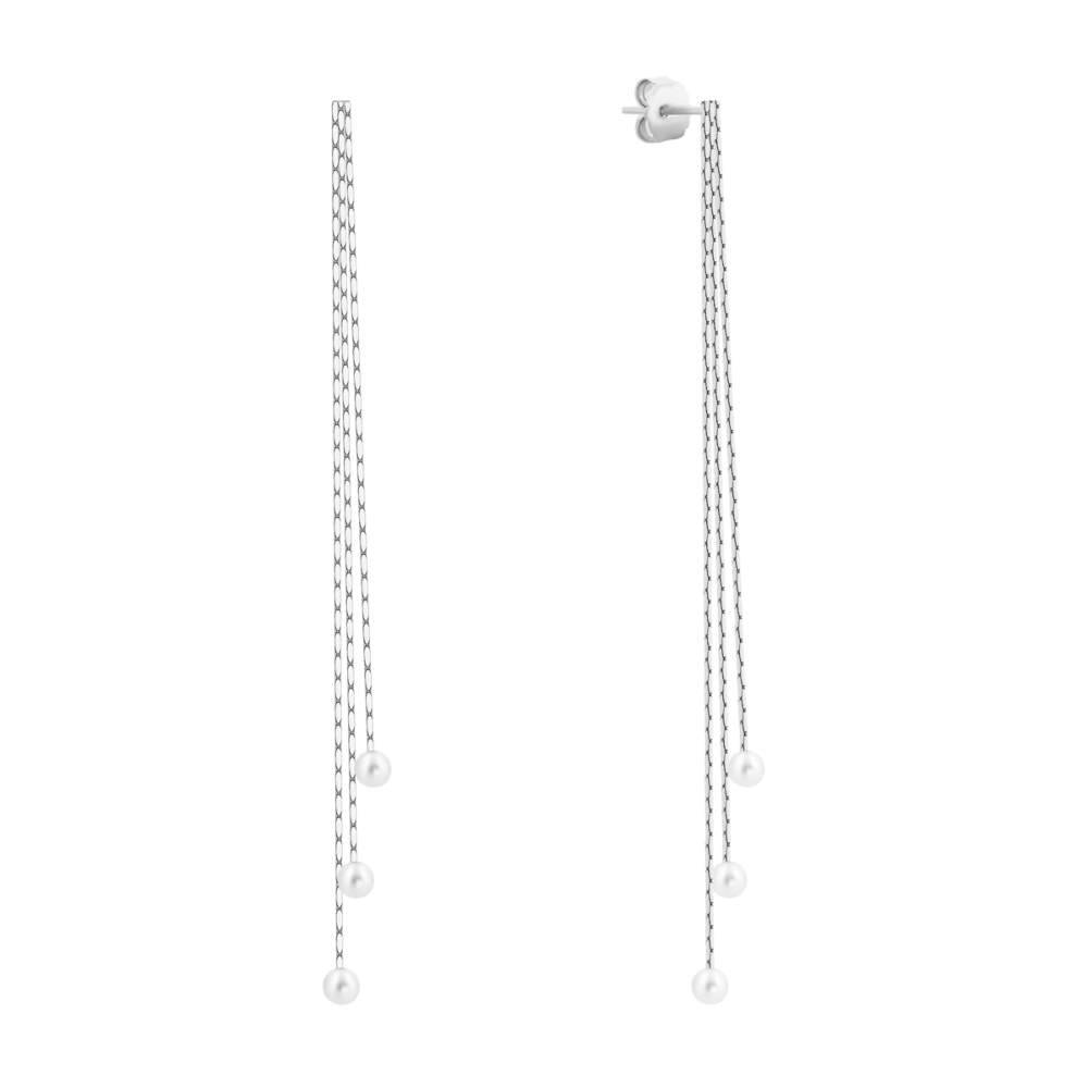 Серебряные серьги-подвески с жемчугом. Артикул UG51EA104854
