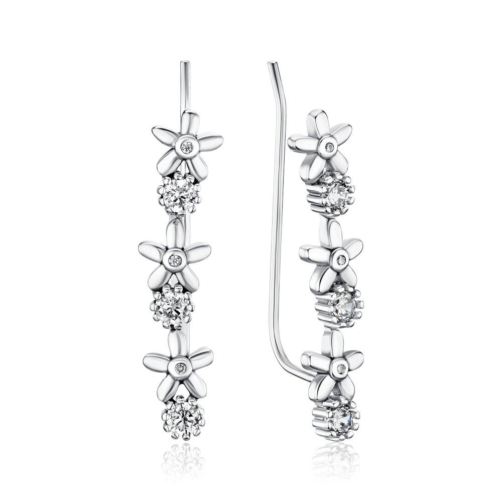 Срібні сережки кафи з фіанітами 1EA70162-E/12/1