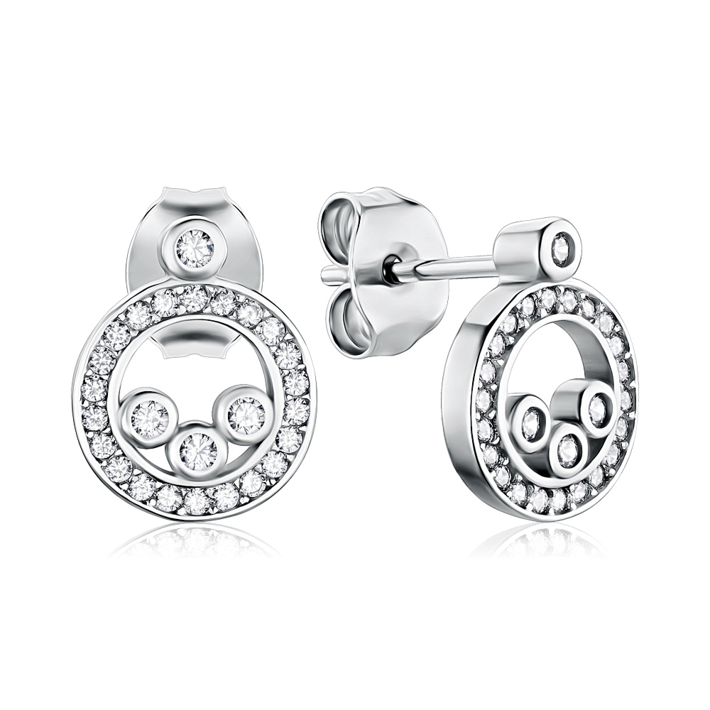 Срібні сережки-пусети з фіанітами 1SE61295-E/12/1