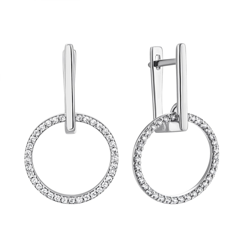 Серебряные серьги-подвески c фианитами. Артикул UG520634