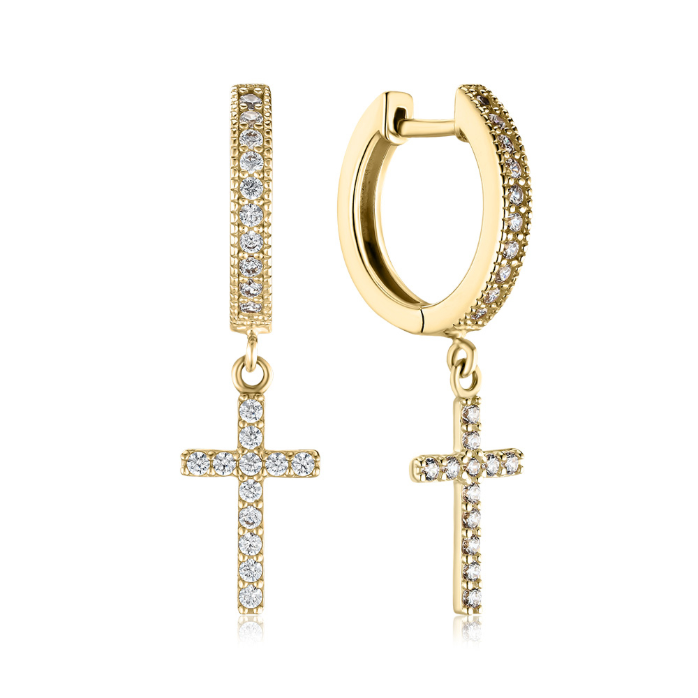 Золотые серьги-конго с подвесками-крестиками  2109752103-E/03/1