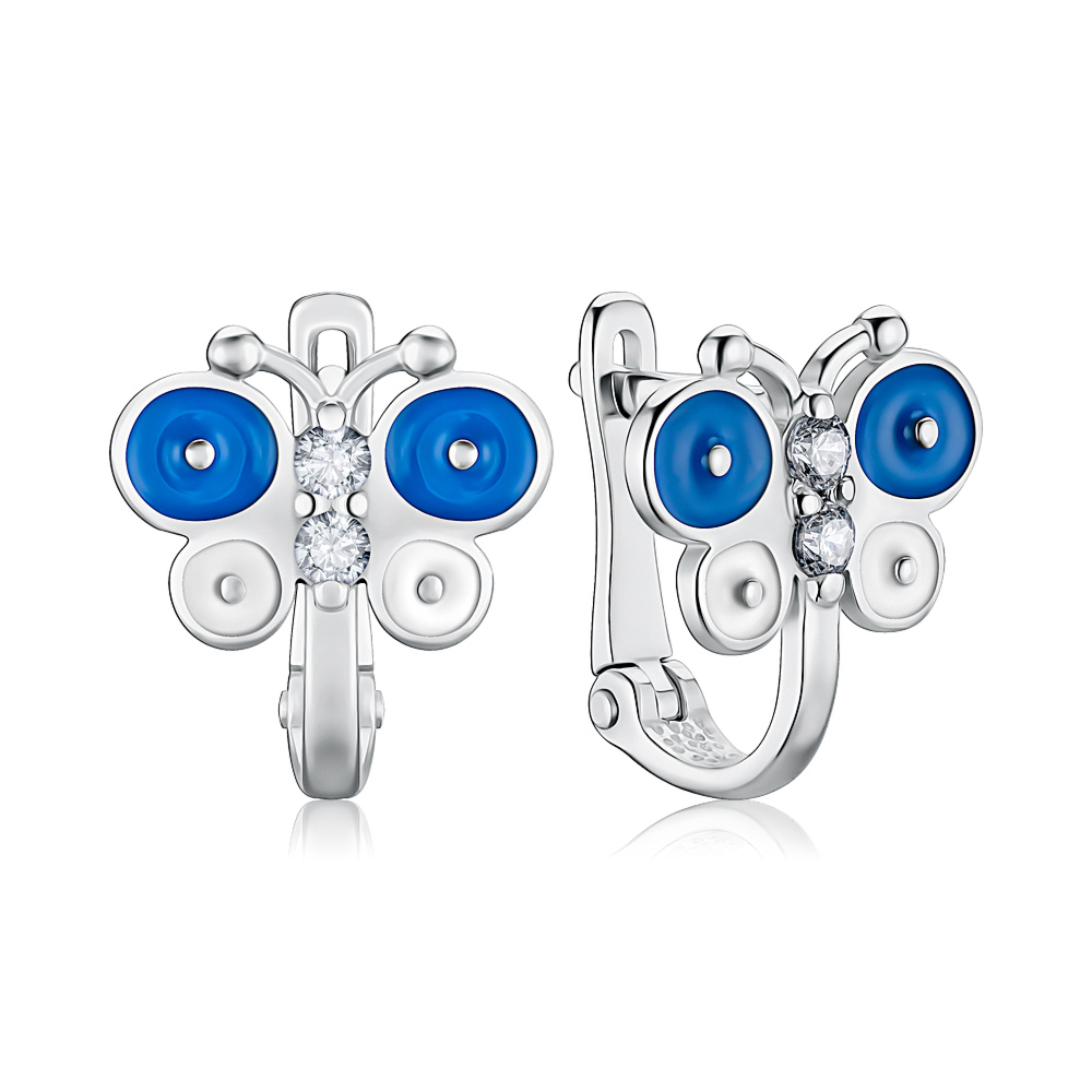 Срібні сережки Метелики з фіанітами та емаллю 21491/12/1/2424