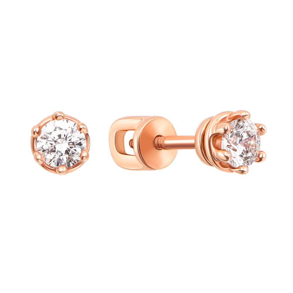 Золотые пуссеты с фианитами S​ Zirconia. Артикул 21671/SW