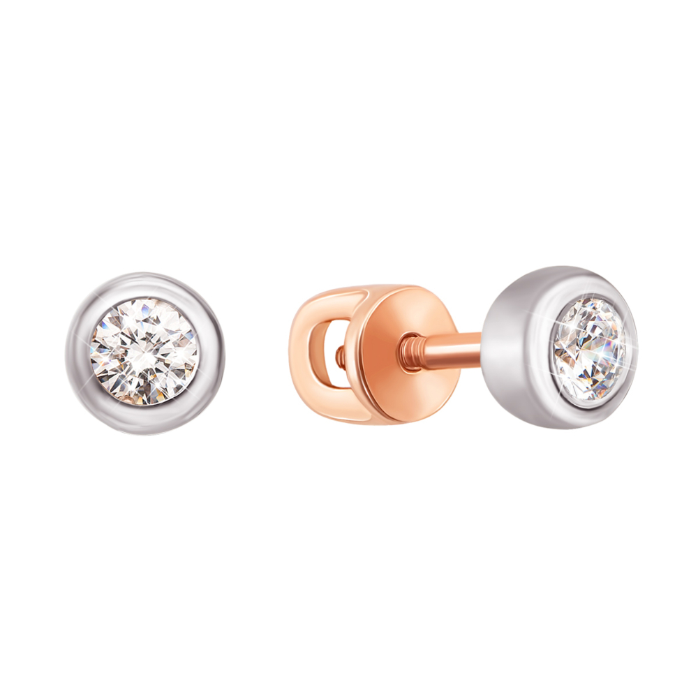 Золотые пуссеты с фианитами S​ Zirconia. Артикул 21727/SW