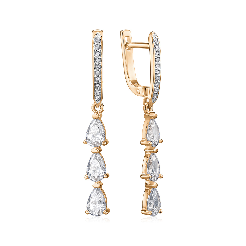 Золоті сережки-підвіски з фіанітами Tesori 21949/01/1/4906