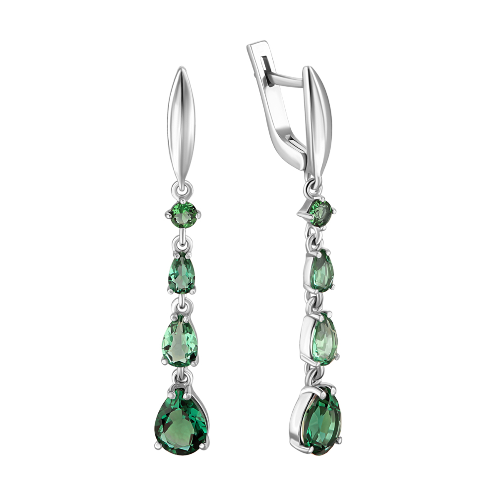 Серебряные серьги-подвески с зеленым кварцем. Артикул UG52273/1р-QGR