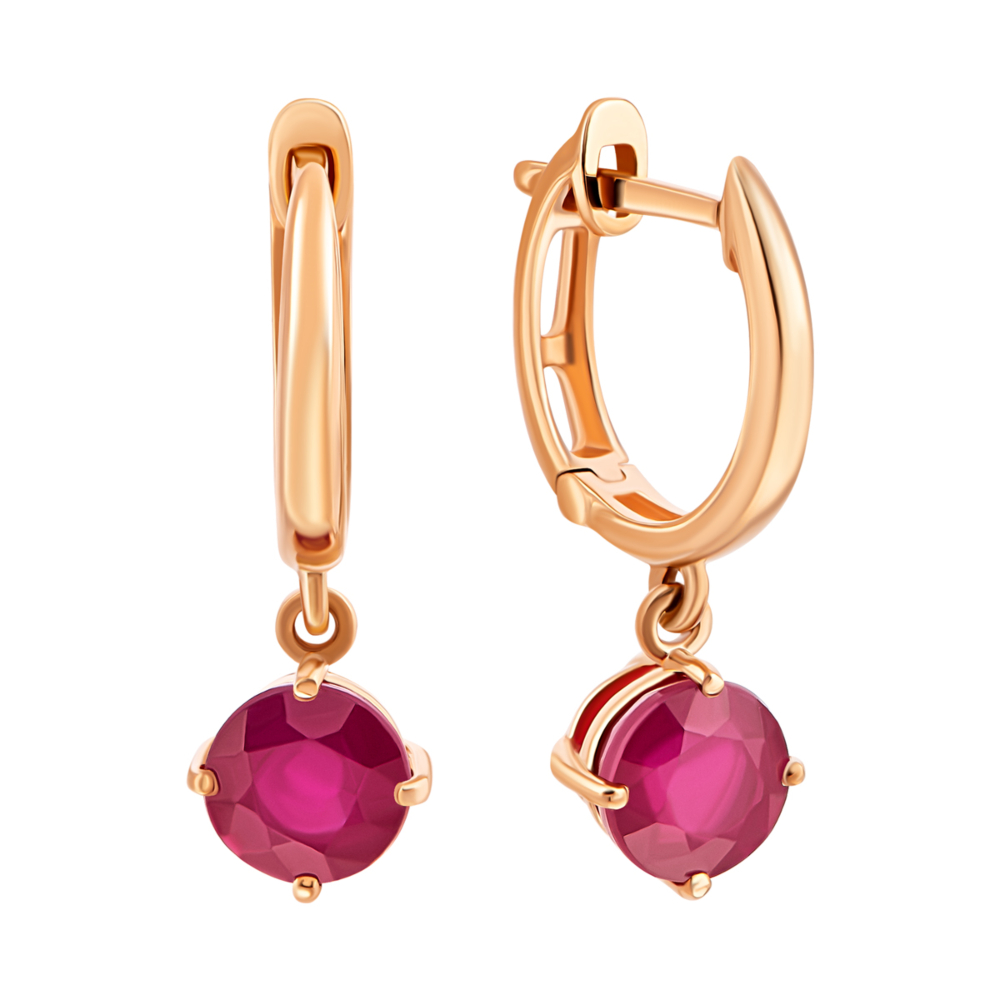Золотые серьги-подвески с рубином. Артикул UG523065RUBY