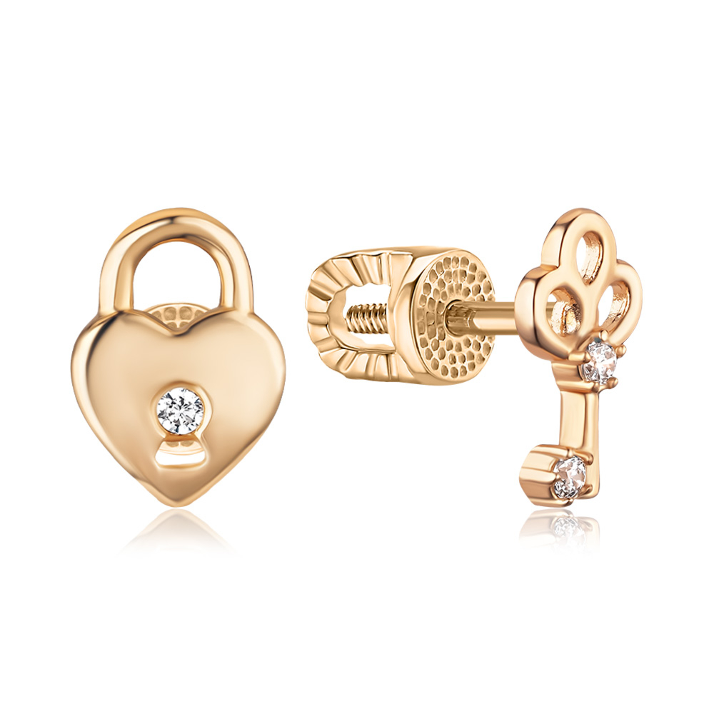 Золотые серьги-пуссеты с фианитами 23185/01/0/13