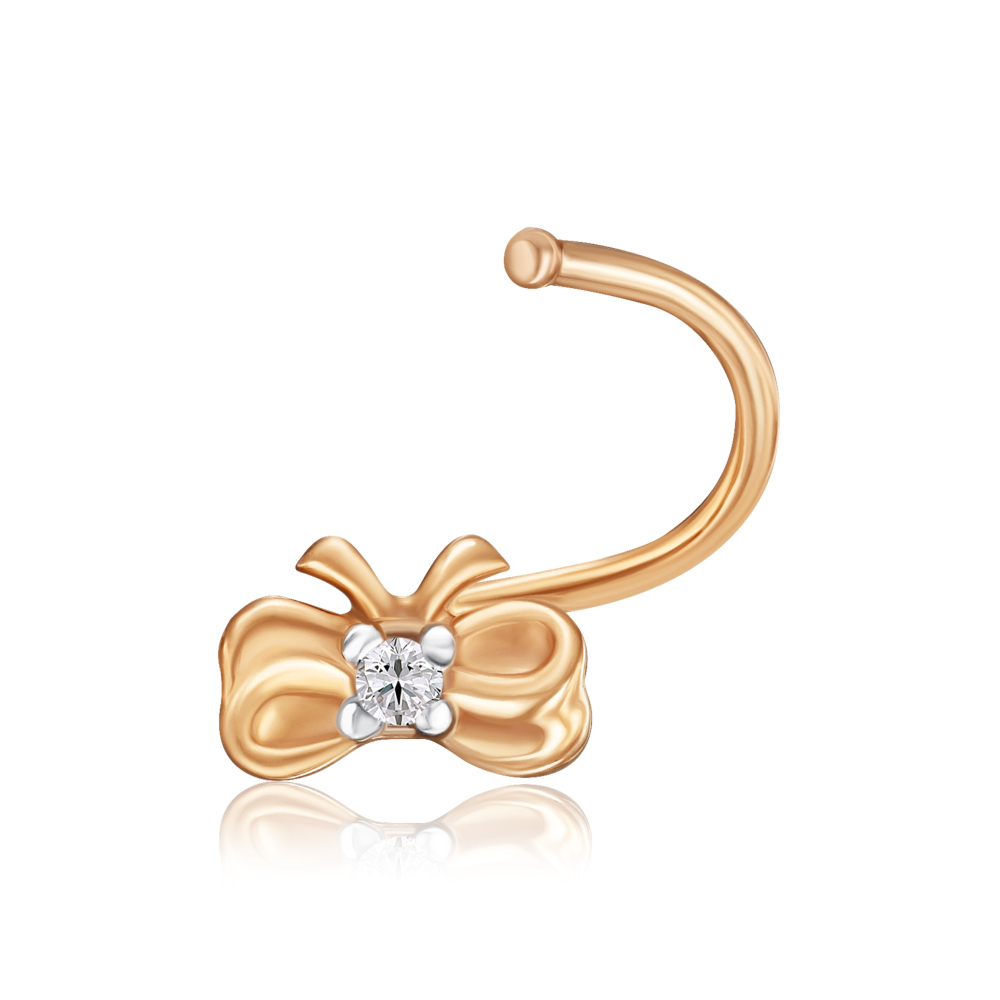 Золотой пирсинг в нос с фианитом  23649/01/1/1