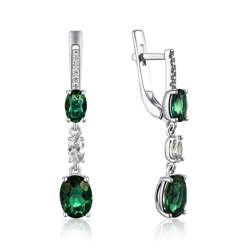 Серебряные серьги с кварцем и фианитами. Артикул 2388/1р-QGR