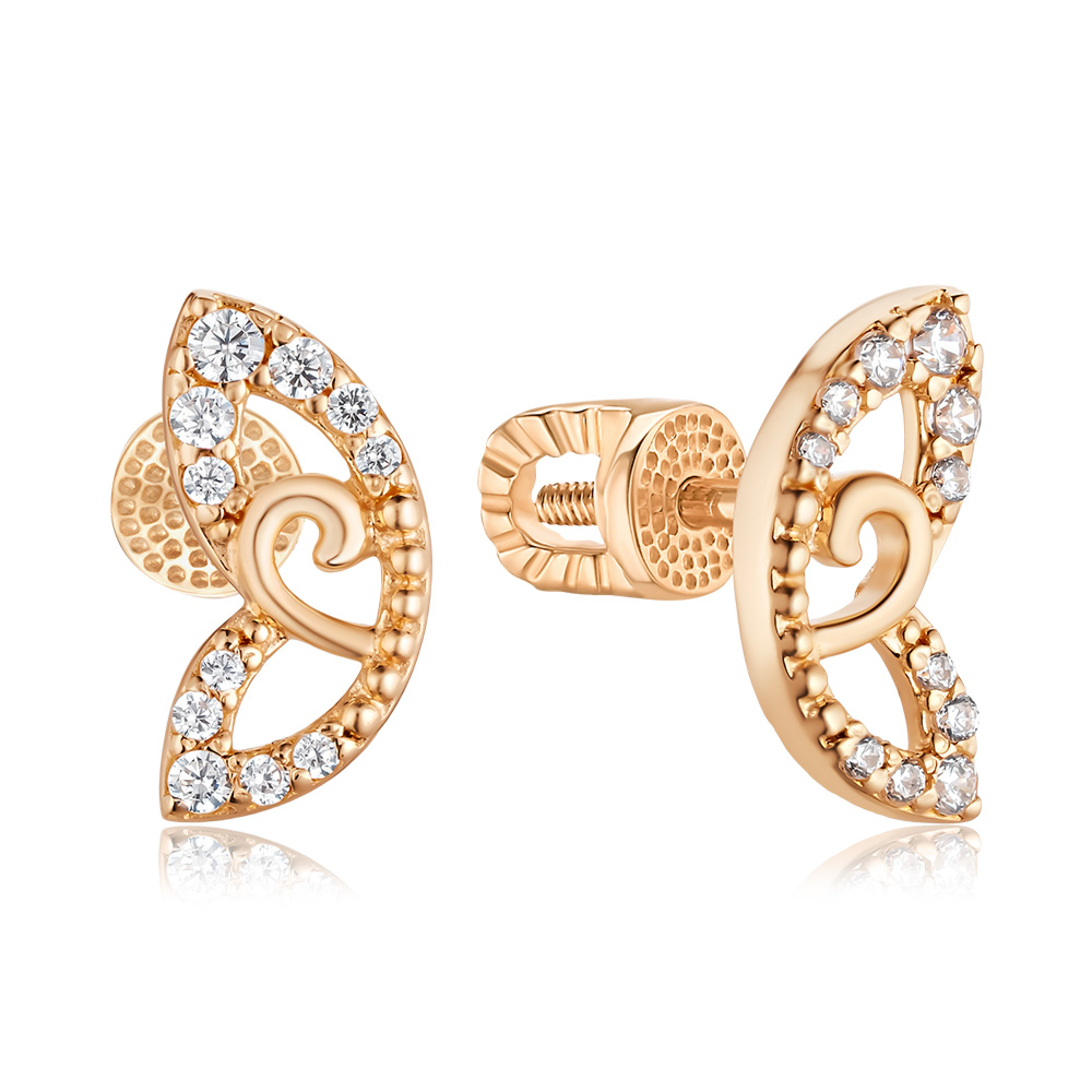 Золотые серьги-пуссеты с фианитами 23899/08/0/698