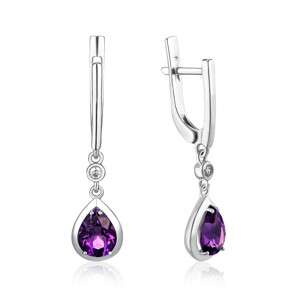 Серебряные серьги с аметистом и фианитом. Артикул 2390/1р-AMET