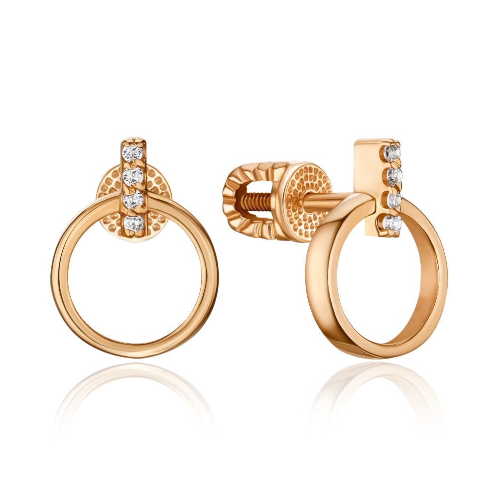 Золотые серьги-пуссеты с фианитами 23999/01/0/1