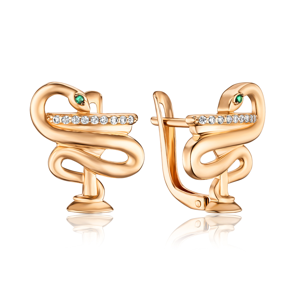 Золоті сережки Змія з фіанітами 27021/01/1/808