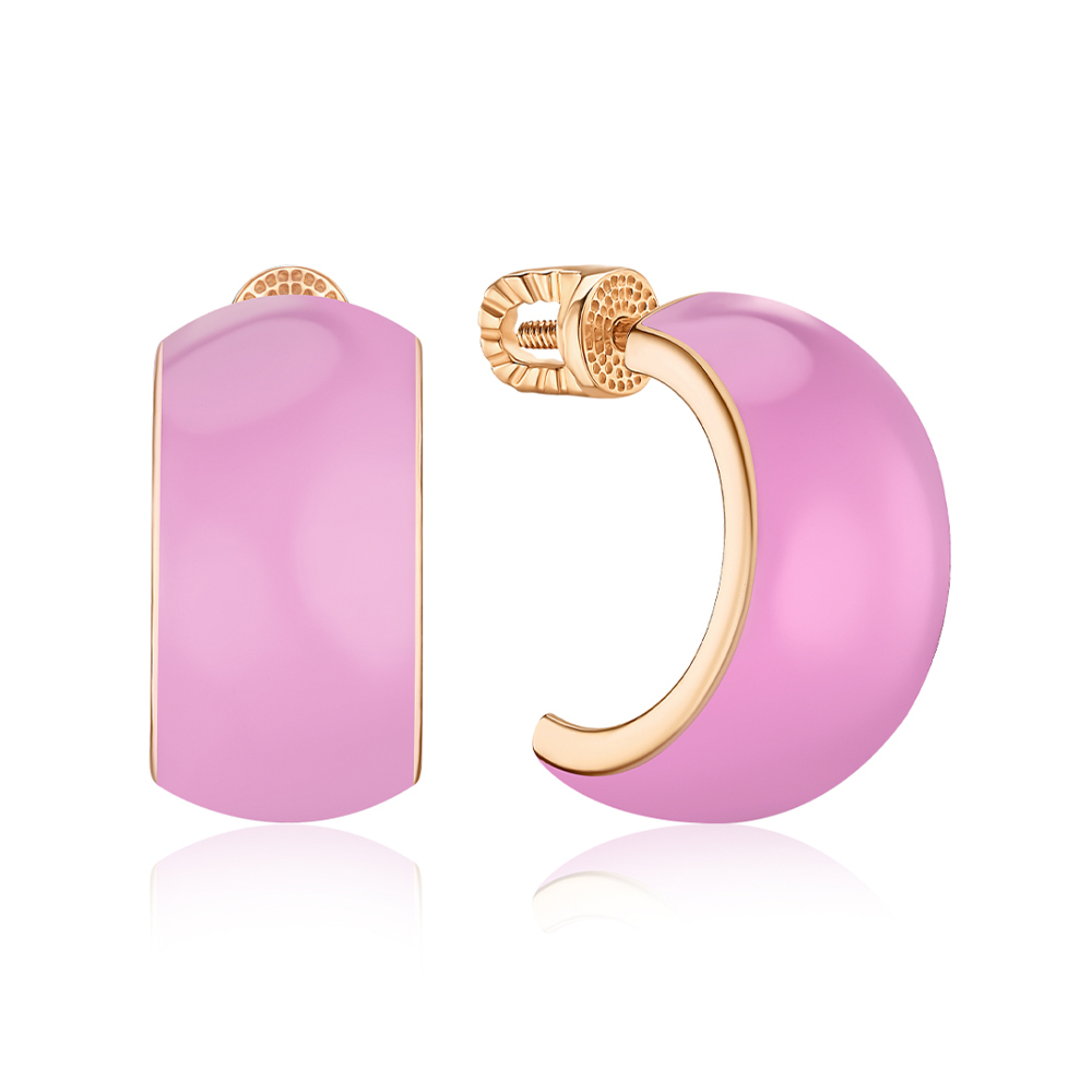 Золоті сережки-пусети з рожевою емаллю 27024/01/0/21654